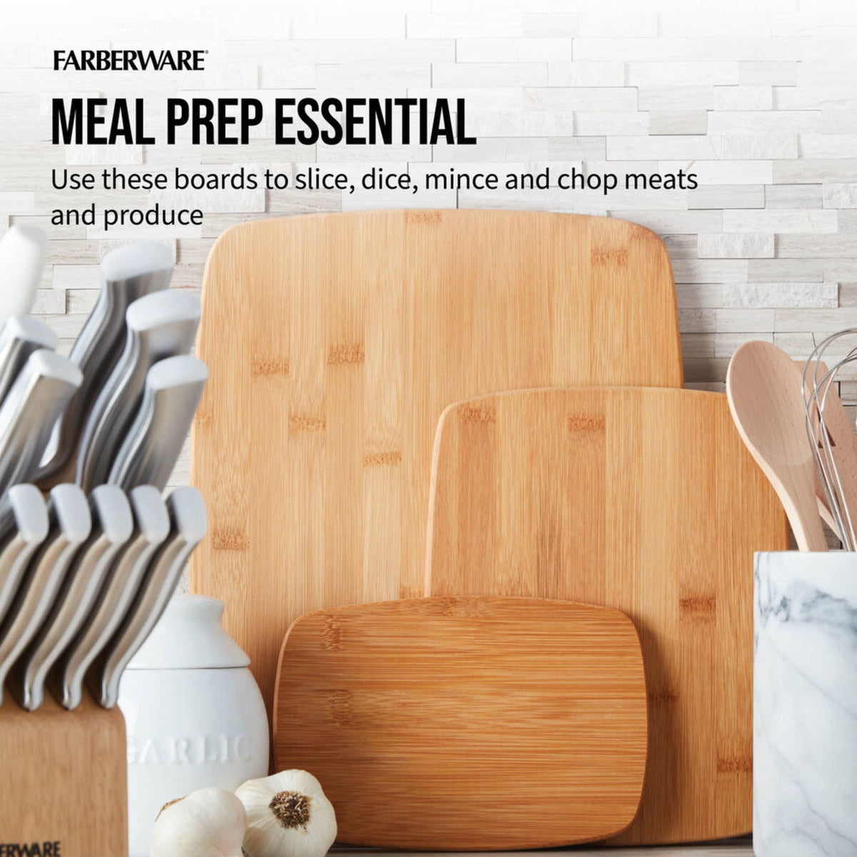 Farberware 3 Piece Kitchen Cutting Board Set Bamboo